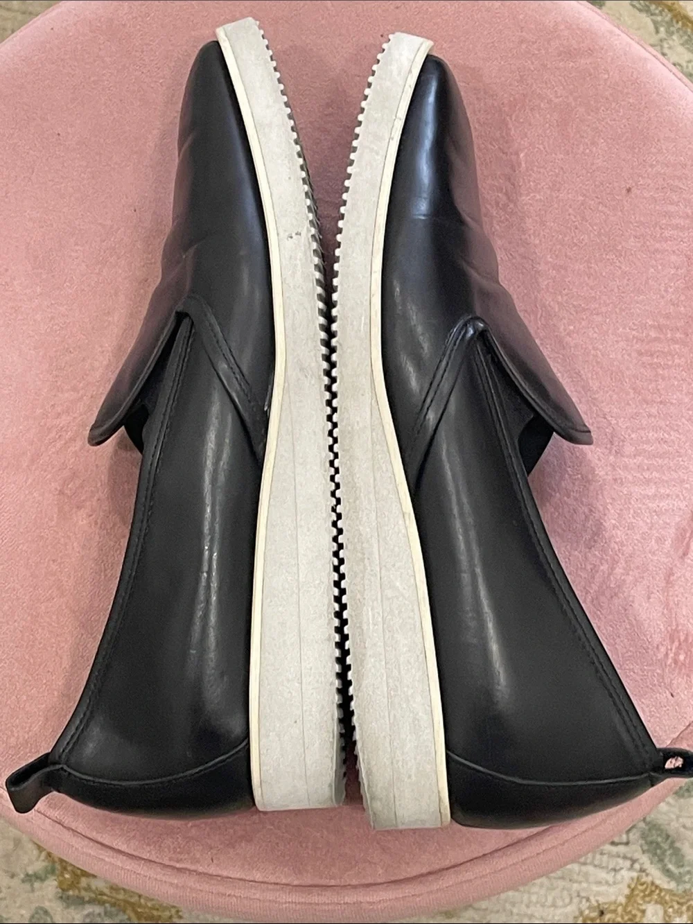 Everlane Black Leather Slip-On Loafers with Cream Platform Sole